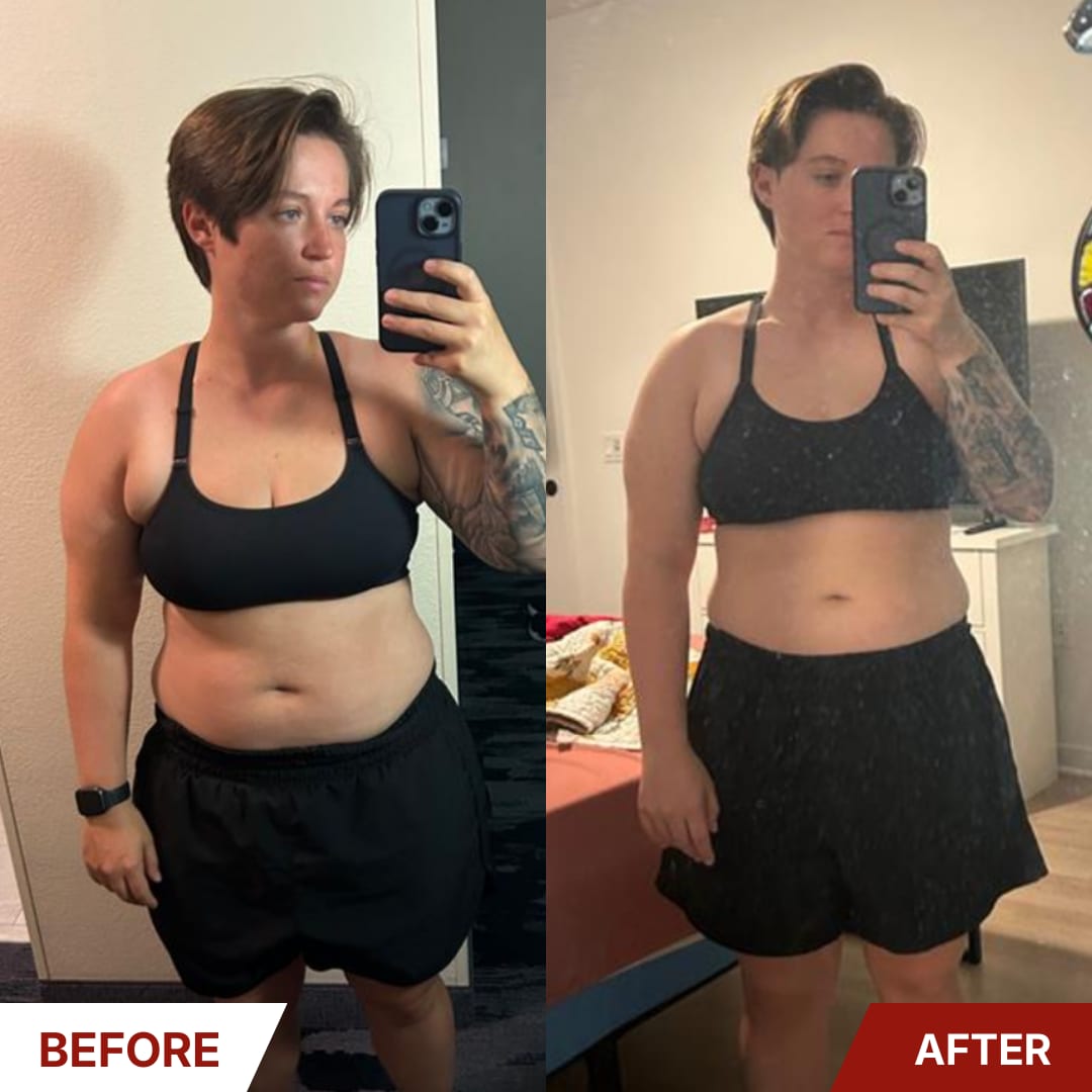 Client before and after mirror selfies